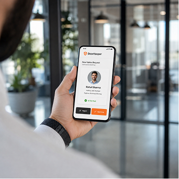 Employee viewing a visitor request on a phone
