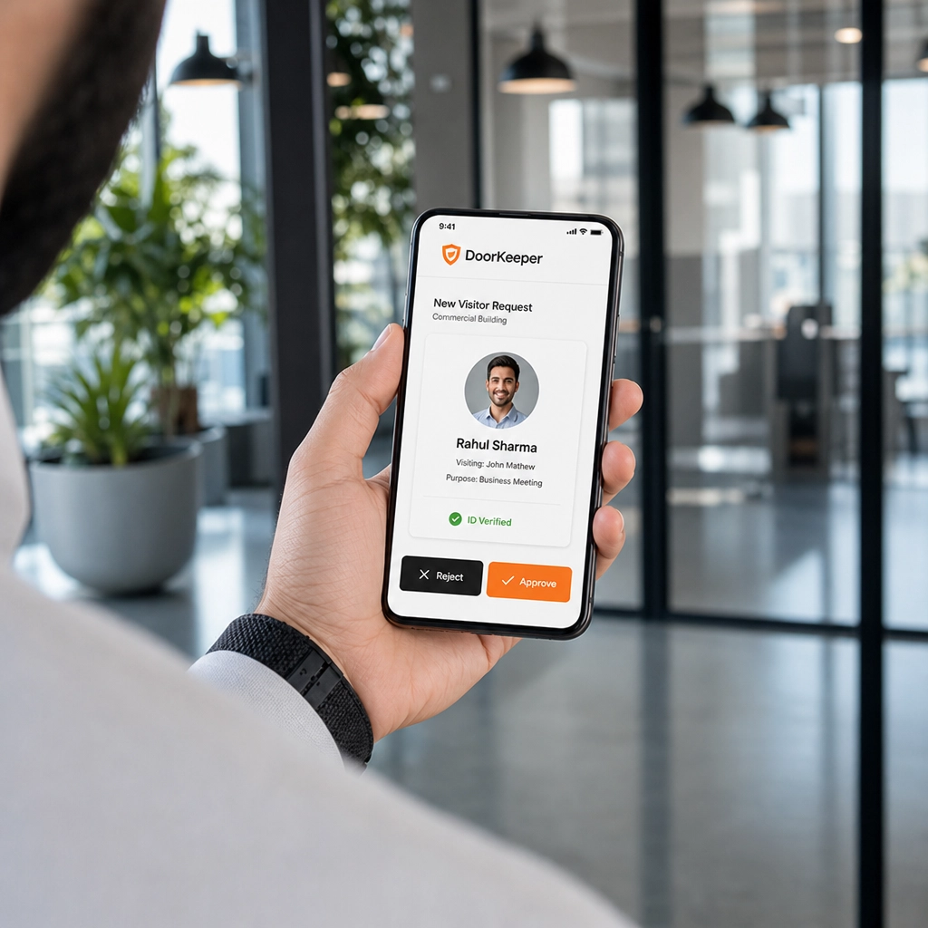 Employee viewing a visitor request on a phone