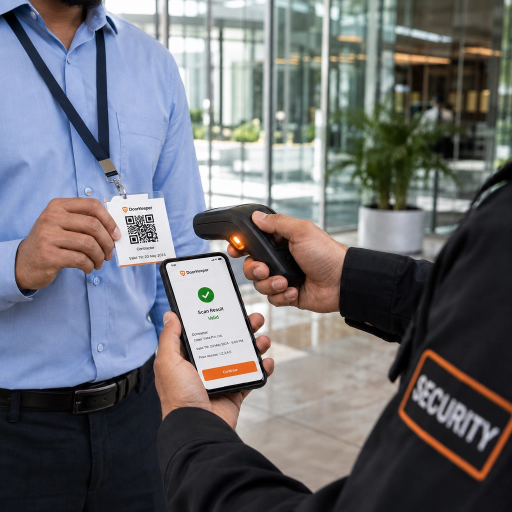 Security scanning a contractor's QR badge