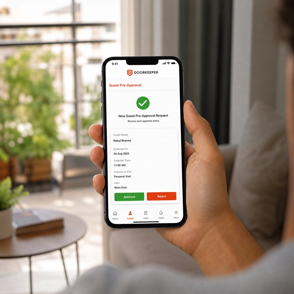 Resident approving a guest pre-approval request on a phone
