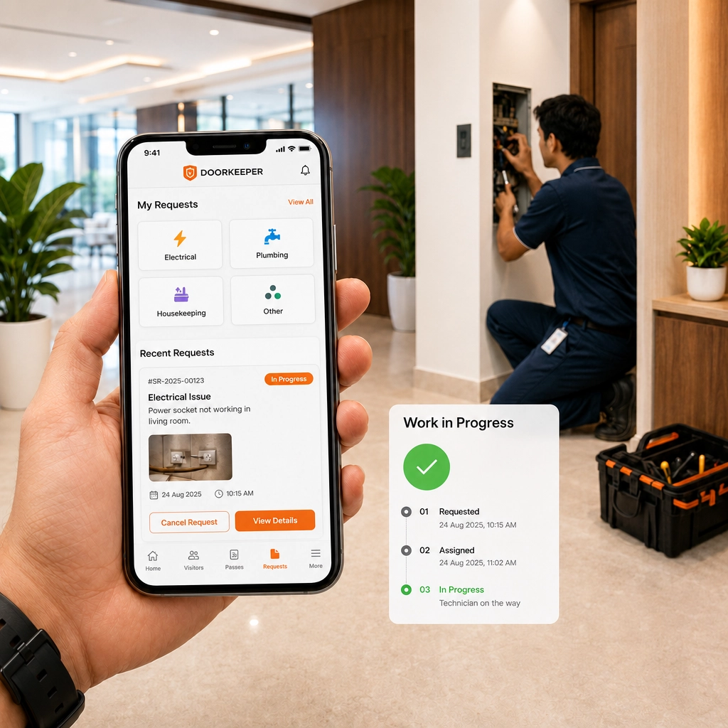 Maintenance service request being tracked on a phone