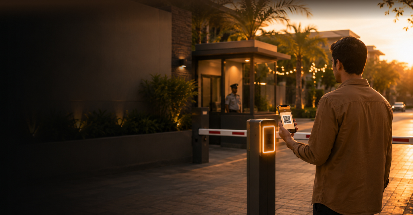 Doorkeeper security guard beside a gate access-control camera